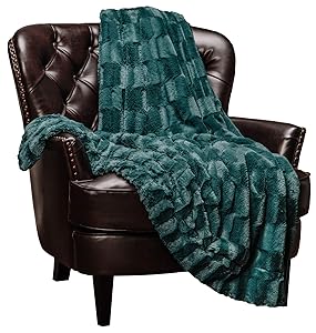 Chanasya Super Soft Fuzzy Faux Fur Elegant Rectangular Embossed Throw Blanket | Fluffy Plush Sherpa Cozy Microfiber Evergreen Blanket for Bed Couch Living Room Fall Winter Spring (50" x 65") - Teal
