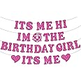 Pre-Strung Its Me Hi Im the Birthday Girl Its Me Banner, NO-DIY Popular Singer Happy Birthday Banner Hot Pink Glitter Birthday Decorations Banner for Fans Girls Women Birthday Party