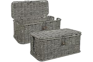 iXTRA 2-Pack Cable Management Box Set, Handwoven Rattan Cord Organizer, Decorative Cord Hider with Lid, Large Cable Organizer