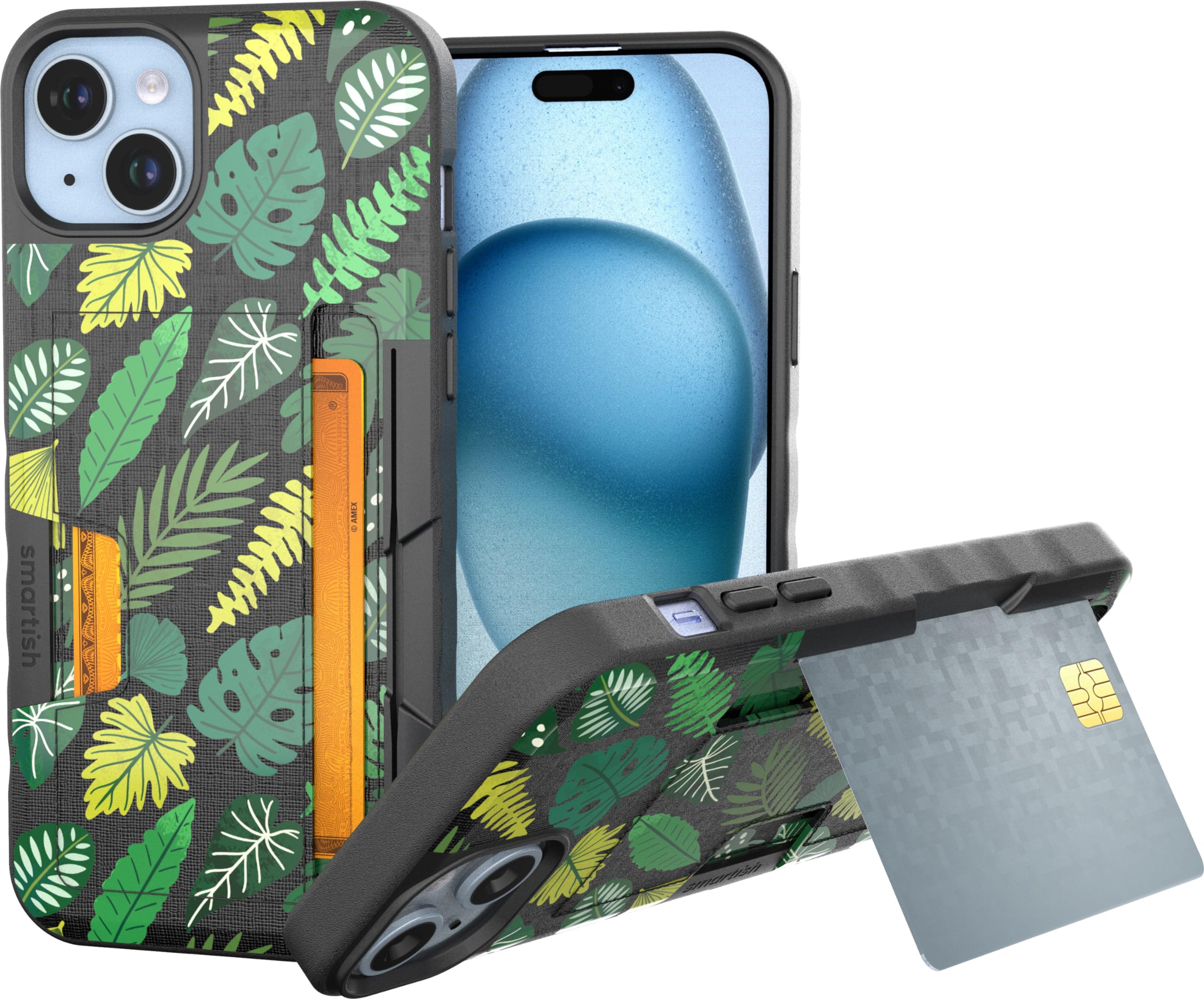Smartish® iPhone 15 Pro Wallet Case - Wallet Slayer Vol. 2 [Slim + Protective] Credit Card Holder w/Kickstand - Drop Tested Hidden Card Slot Cover Compatible w/Apple iPhone 15 Pro - Leaf Me Alone