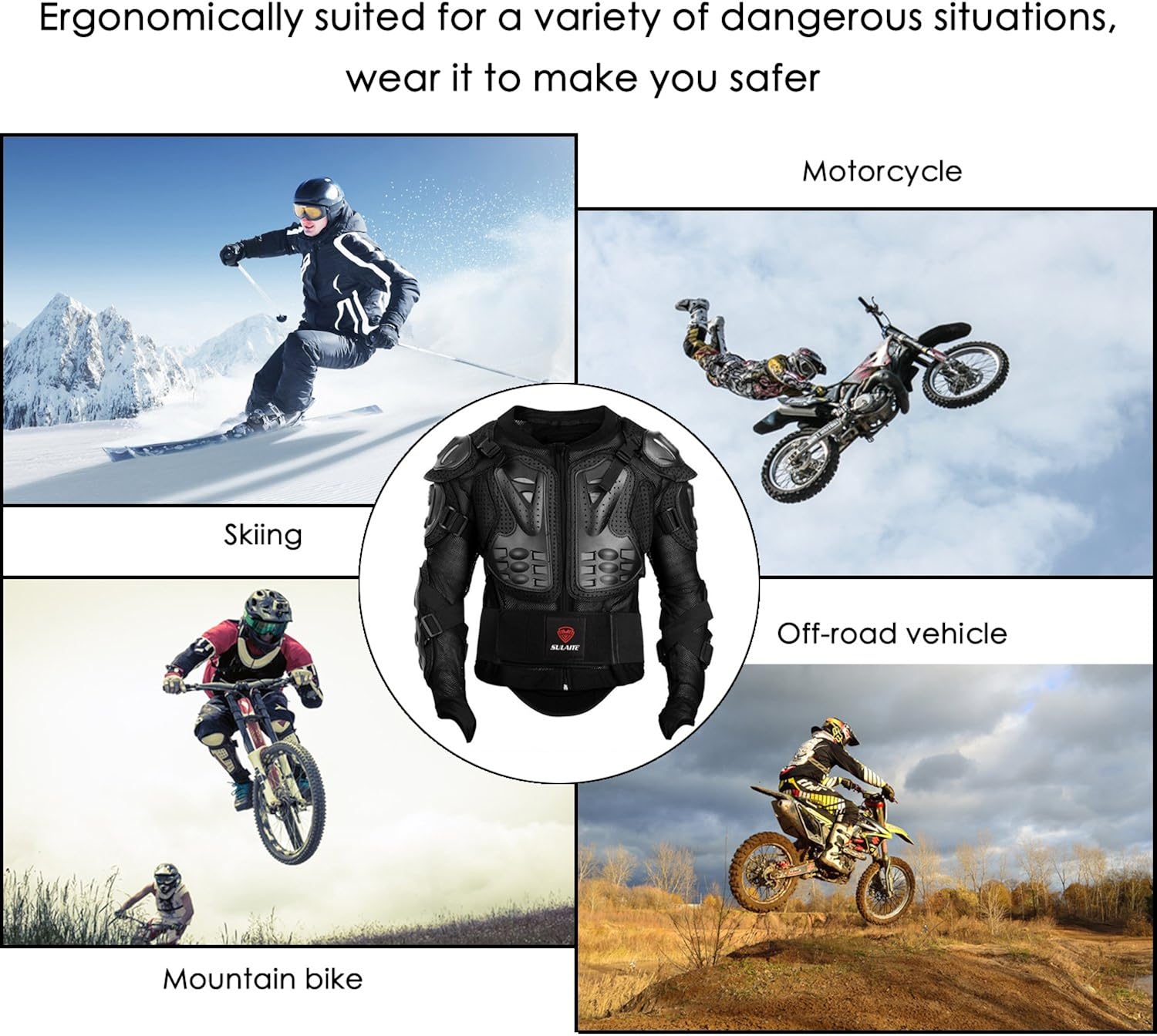GuTe Motorcycle Protective Jacket,Sport Motocross MTB Racing Full Body Armor Protector for Men: Clothing