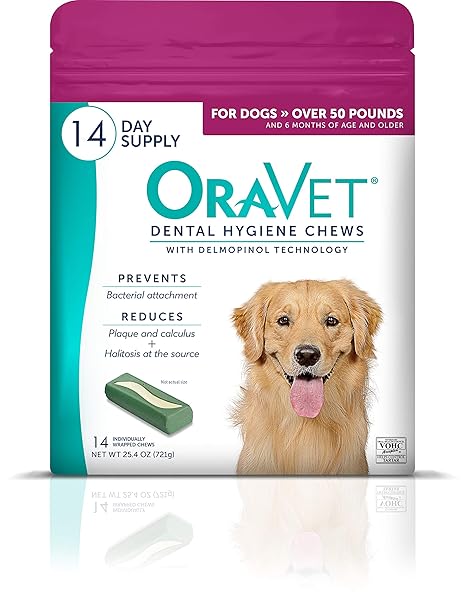 ORAVET DENTAL CHEWS FOR DOGS, ORAL CARE AND HYGIENE CHEWS (LARGE DOGS, OVER 50 LBS.) PINK POUCH, 14 COUNT