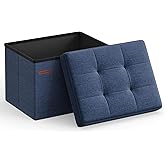 SONGMICS Mazie Collection - Small Folding Storage Ottoman, Foot Rest Stool, 12.2 x 16.1 x 12.2 Inches, 286 lb Load Capacity, for Living Room, Bedroom, Home Office, Dorm, Midnight Blue ULSF102Q02