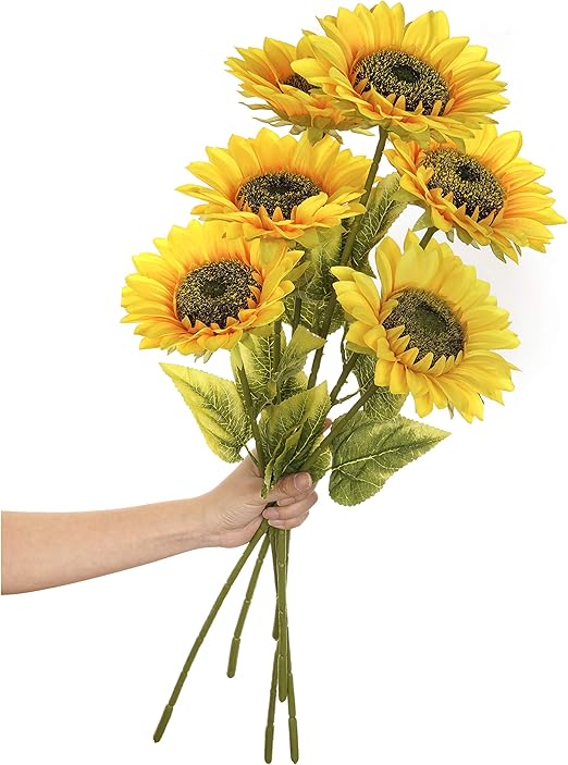 Plobach 6pcs Artificial Sunflowers Single Long Stems Fake