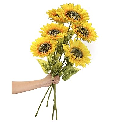 Buy Plobach 6pcs Large Sunflowers Artificial Flowers Long Stems Fake Silk Sunflowers Bulk Yellow Arrangement For House Wedding Garden Outdoor Party Decoration Online In Kazakhstan B08nsm7gp5