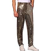 Lars Amadeus Sequins Pants for Men's Party Disco Shiny Sparkly Straight Leg Trousers