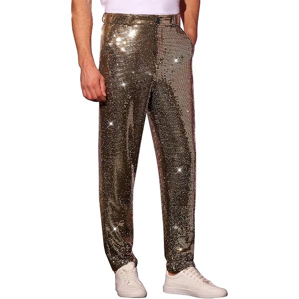 Floerns Pantaloni Uomo A Gamba Larga Con Glitter Metallizzati - Lucidi, Per Discoteca, Feste E Halloween, Con Cerniera - 4