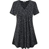 MOQIVGI Womens V Neck Printed Loose Fit Casual Blouse Top Tunic Shirt