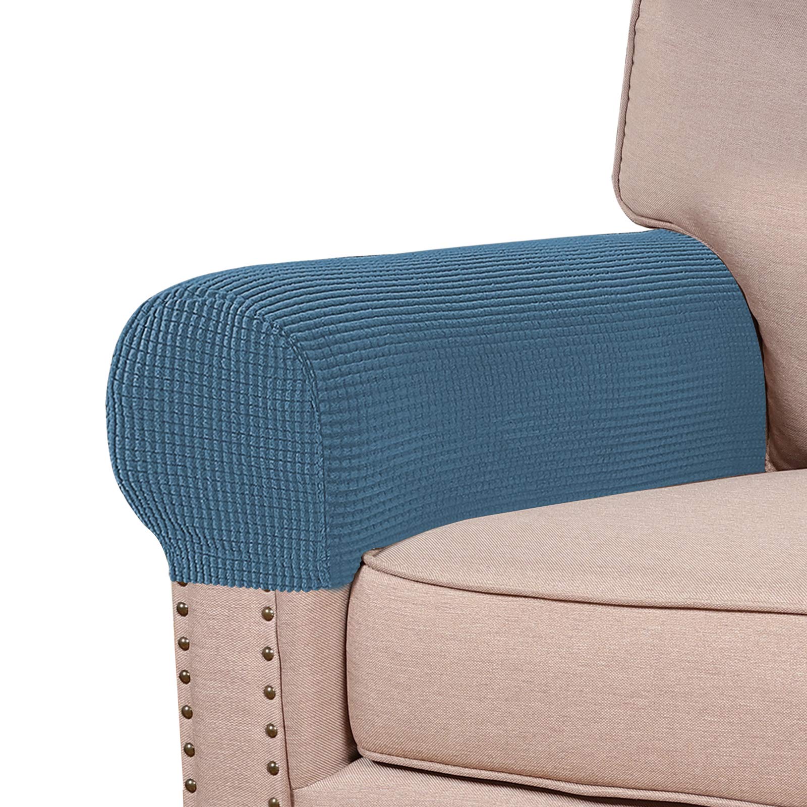 Photo 1 of Turquoize Stretch Armrest Covers for Chairs and Sofas Couch Arm Covers for Sofa Spandex Jacquard Armrest Cover Anti-Slip Furniture Protector Armchair Slipcovers for Recliner Set of 4, Dusty Blue
