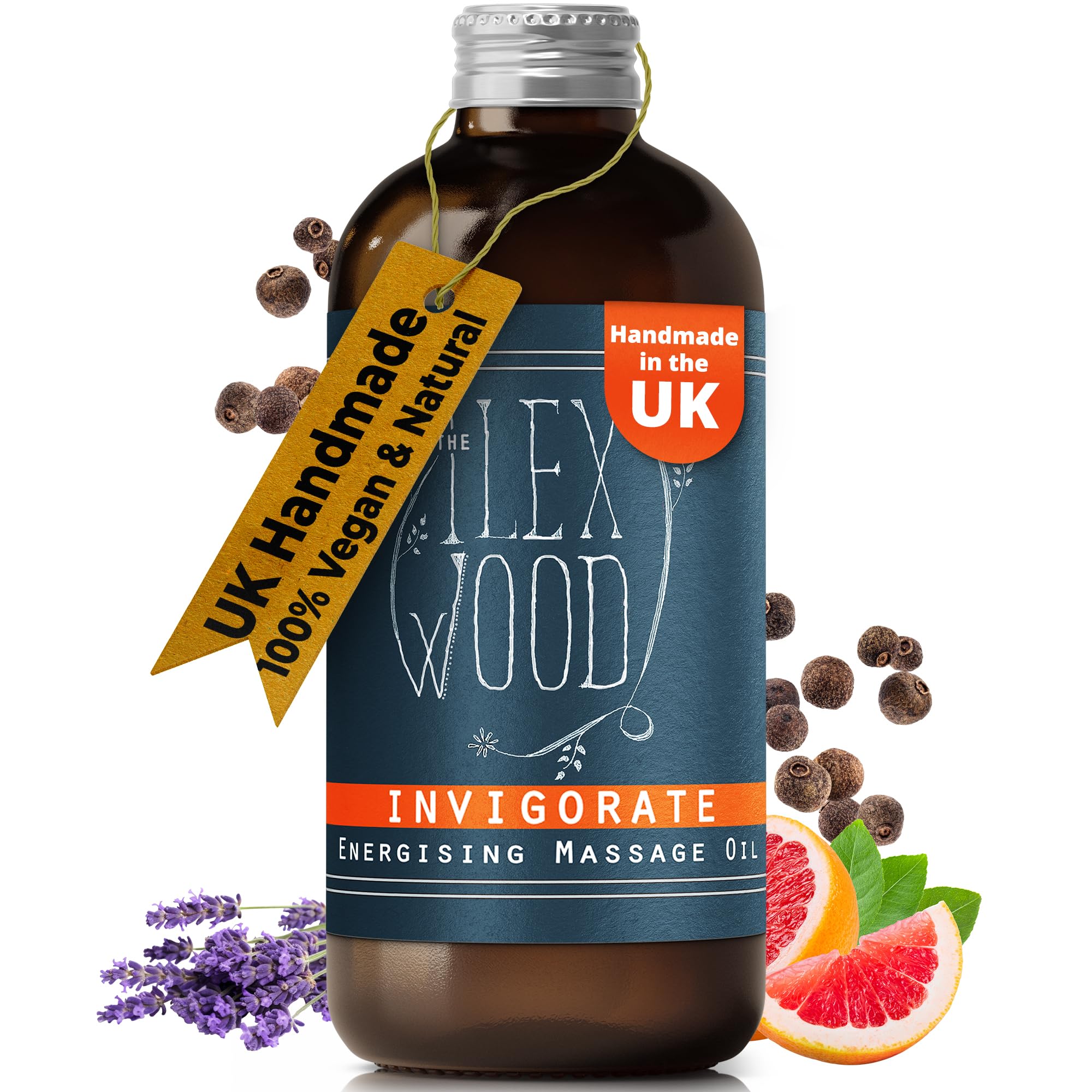The Ilex Wood - Invigorate - Vegan Natural Energising Spa Massage Oil, Handmade in the UK - 100ml