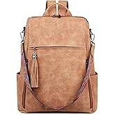 FADEON Leather Laptop Backpack for Women Designer 15.6 inch PU Laptop Bag, Ladies Travel Computer Work Backpack Brown