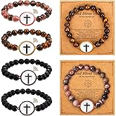 Liliaafar 4 Sets Daily Bible Verse Bracelets with NFC Jesus Christian Bracelet with Blessing Cards Pastor Inspirational Verse Christian Gifts for Women, Men