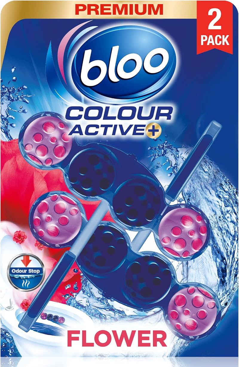 Bloo Colour Active Toilet Rim Block Fresh Flowers 2 x 50g Anti-Limescale