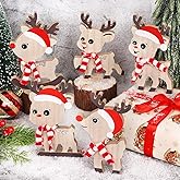 LOMIMOS 5 PCS Cute Christmas Tiered Tray Decor Indoor,Tabletop Reindeer Christmas Decoration Wood Sign Centerpiece Rustic Tabletop Decor for Xmas Winter Holiday Home Mantel Office Display