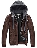 wantdo Men's PU Leather Motorcycle Jacket Hoodie