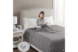 Beautyrest Electric Blanket Luxurious Micro Fleece Ultra Soft Ribbed Textured, Cozy and Snuggly Cover for Cold Weather, Fast Heating, Auto Shut Off, 20 Level Heat Setting Controller, King, Grey