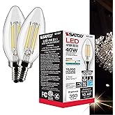 Satco S21267 4 Watt B11 LED Bulb, Clear, Candelabra Base (E12), 90 CRI, 4000K Cool White, 120V, Dimmable, 350 Lumens (2 Pack)