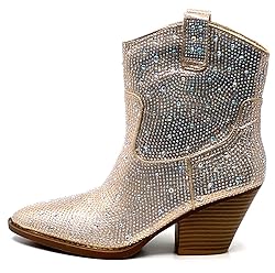 FOREVER Women Rhinestone Block Chunky Heel Ankle