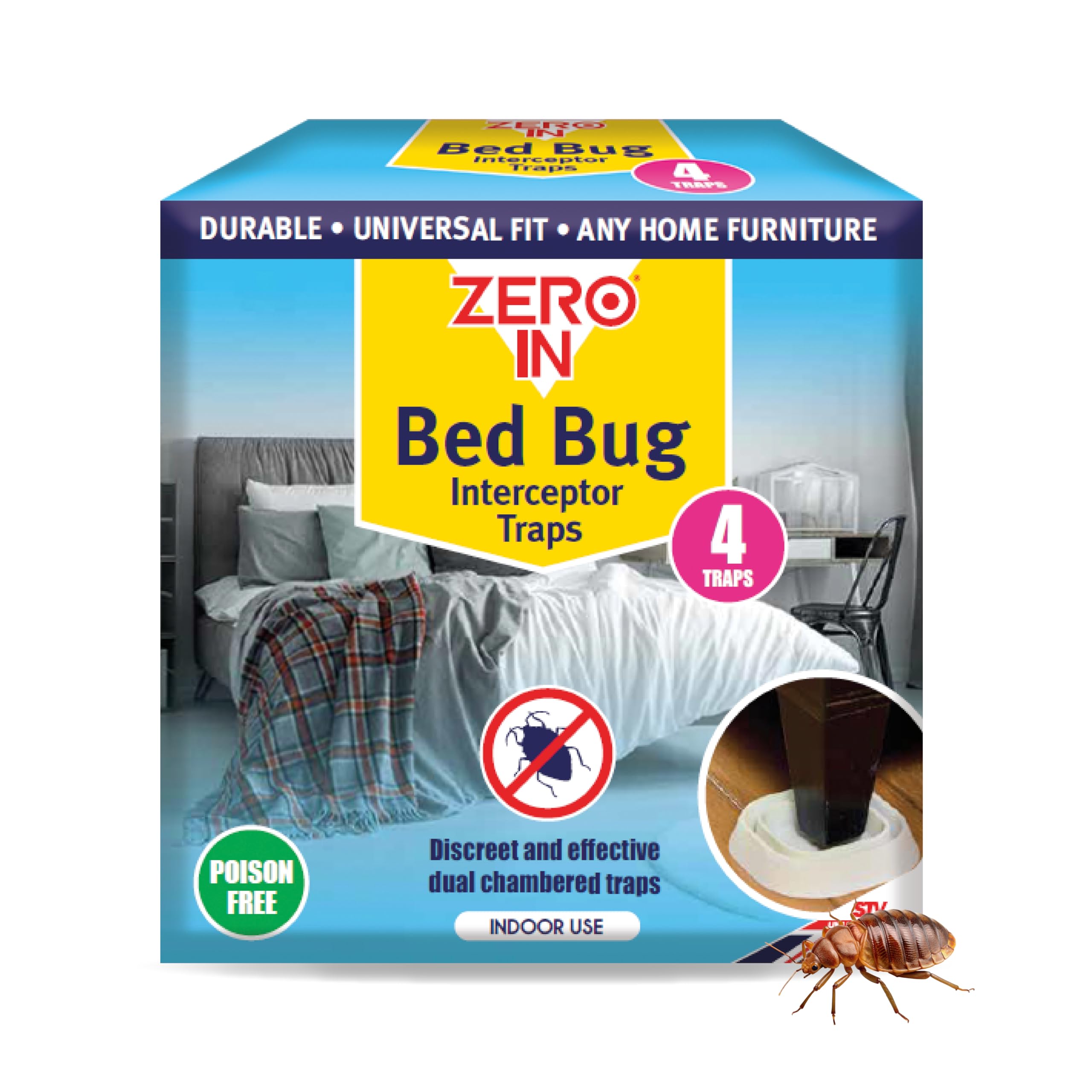 Zero In® Bed Bug Interceptor Traps – 4 Pack, Chemical-Free Bed Bug Traps for Early Detection & Home Protection, Poison-Free, Sustainable
