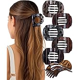 AWAYTR 6Pcs Flat Hair Clips for Women Strong Grip Curved Claw Clip for Thin Hair Non-slip Plastic Hair Barrettes (Leopard Print (Light Brown+Dark Brown+Brown))