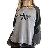 Milumia Women's Plus Size Star Graphic Tee Shirt Color Block Long Sleeve Raglan Shirts Streetwear