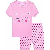 KikizYe Little Big Girls Pajamas Set Short Sleeve PJs 100% Cotton Pyjamas