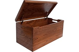 Hope Woodworking Amish Made Wooden Storage Chest Trunk Box with Lid and Handles for Bedroolanket, Clothes, Anti-Slam Hinges, Handmade, Rustic, Oak Wood, Michaels Stain, 42"