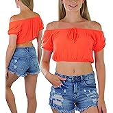 ToBeInStyle Women’s Self Tie Knot Crop Top Short Sleeve Plunging Deep V-Neck