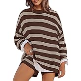 Panadila Womens Striped Sweater Set Oversized Lounge Sets Matching Pajamas Long Sleeve Sweater Top and Shorts