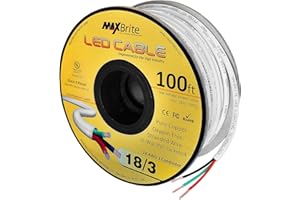 KOFOT 100ft.18AWG Low Voltage LED Cable 3 Conductor White Sleeve in-Wall Speaker Wire UL Class 2 Certified