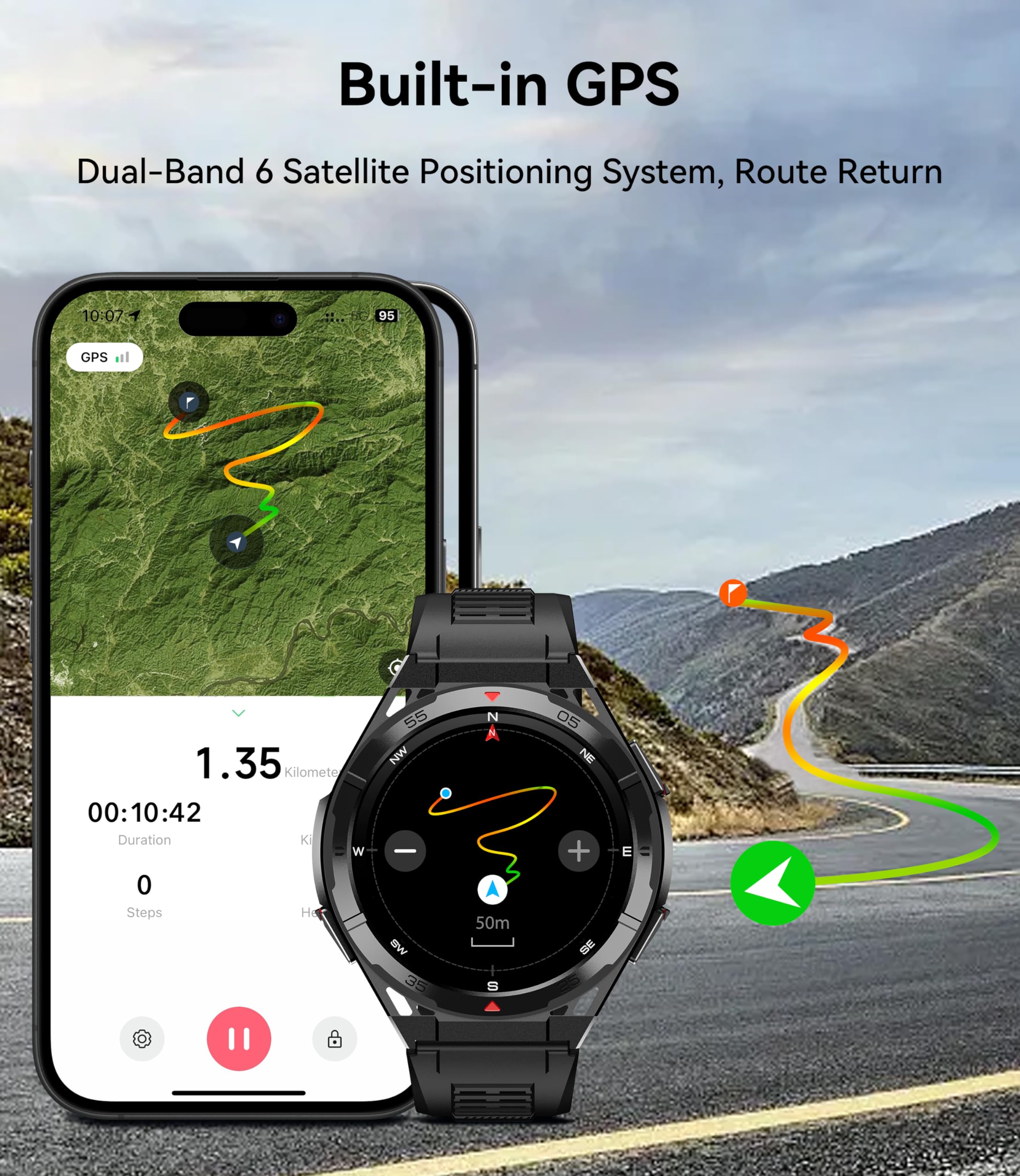 OUKITEL BT12 Military Smart Watch for Men GPS (Answer/Make Calls) 480mAh Smartwatch 5ATM Waterproof, 1.43