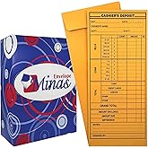 500 Minas Envelope Cashier Deposit Report Envelopes, 4 1/8" x 9 1/2", Sturdy 24lb. Kraft Paper, Cash Drop Envelope with Gum Flap for Hotels, Small Businesses, Retailers, Restaurants