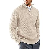 KAVIANA Men's Quarter-Zip Sweater Textured-Knit Mock Neck Pullover Business Casual Slim Fit, S-5XL