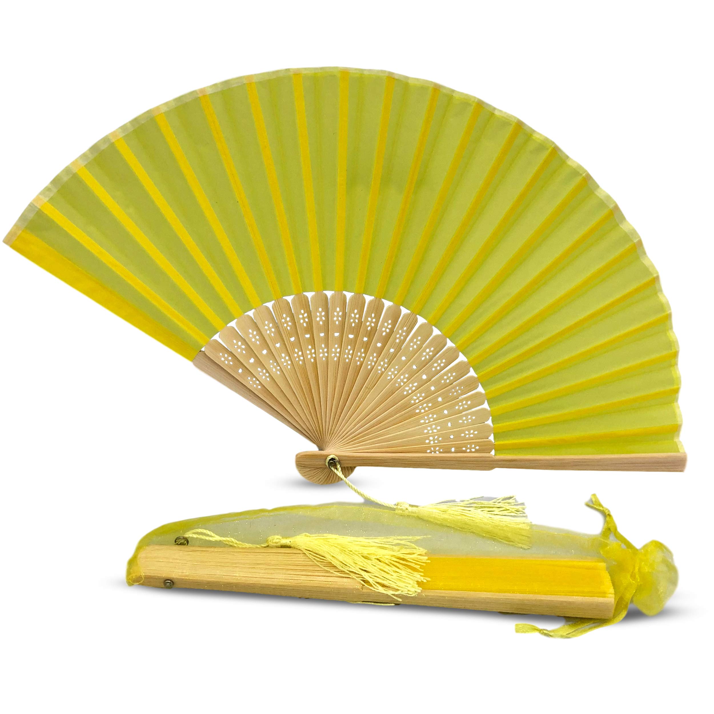 FANSOF.FANS Chinese Silk Folding Hand Fan – Bamboo Handheld Paper Fan Style with Tassel, Wedding Fans for Guests, Bridal Shower & Hen Party Favours, Vintage Japanese Fan Wedding Props & Party Decor