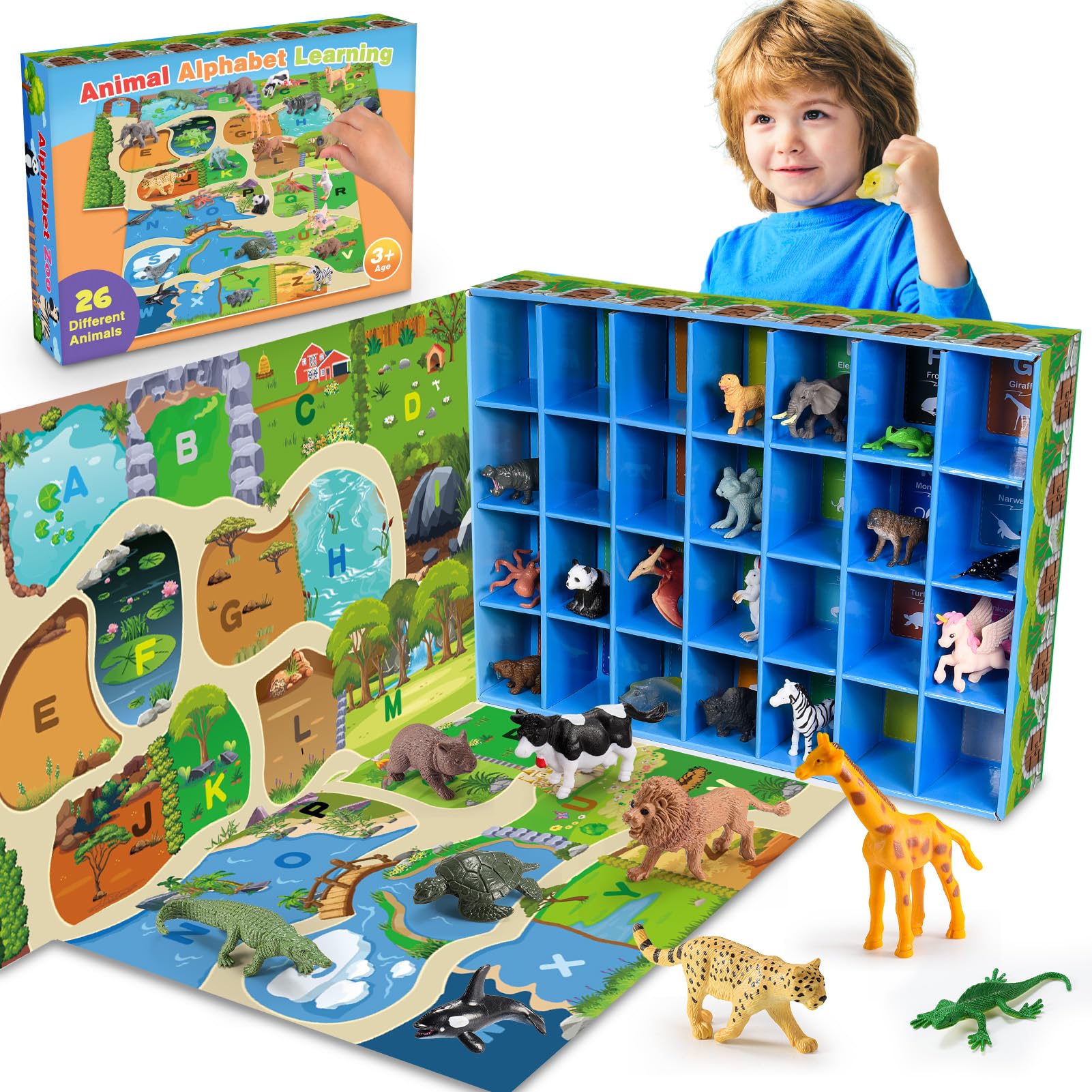 Photo 1 of SnapGlowz Farm Animal Toys, 26 Pcs Animals Activities for Toddlers 3-8 Year Old Boys Farm Animals Figures for Autism 3-5 Alphabet Learning Games for Toddlers 3-9 Sensory for Boys Girls