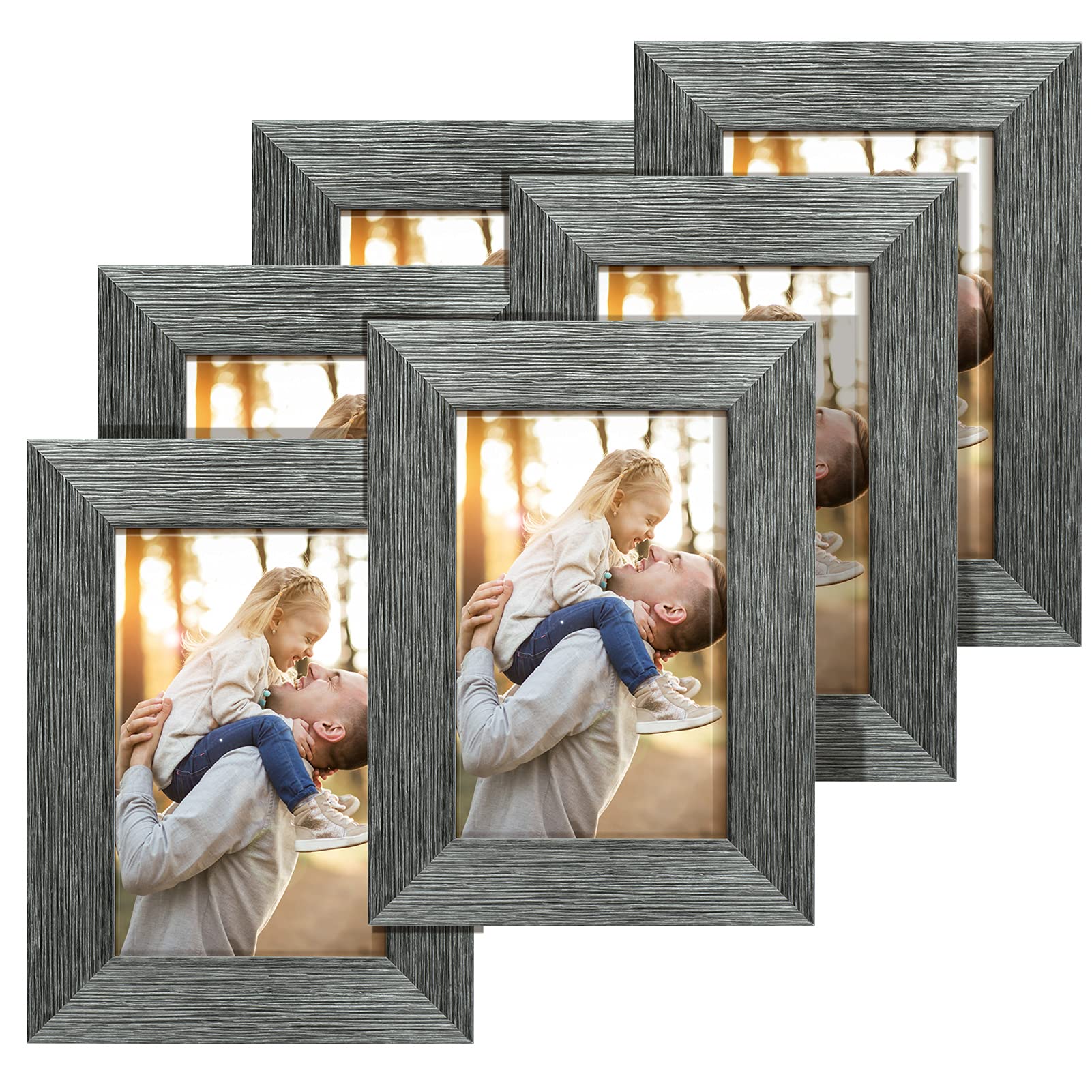 TWING 4X6 Picture Frames Collage Set of 6, Photo Collage Frame for Wall Decor or Table Top Display Gray