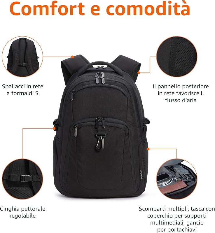 Zaino per laptop, da viaggio, adatto per laptop da 17", Nero