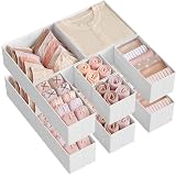 SONGMICS Drawer Organisers Set of 12 Foldable Fabric Storage Boxes Cloud White
