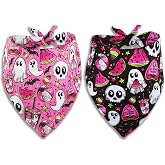 Halloween Dog Bandana 2 Pack Cute Ghost & Candycorn Print Scarves for Pets, H oliday Soft Breathable Cotton Dog Halloween Costume for Small Medium Puppies