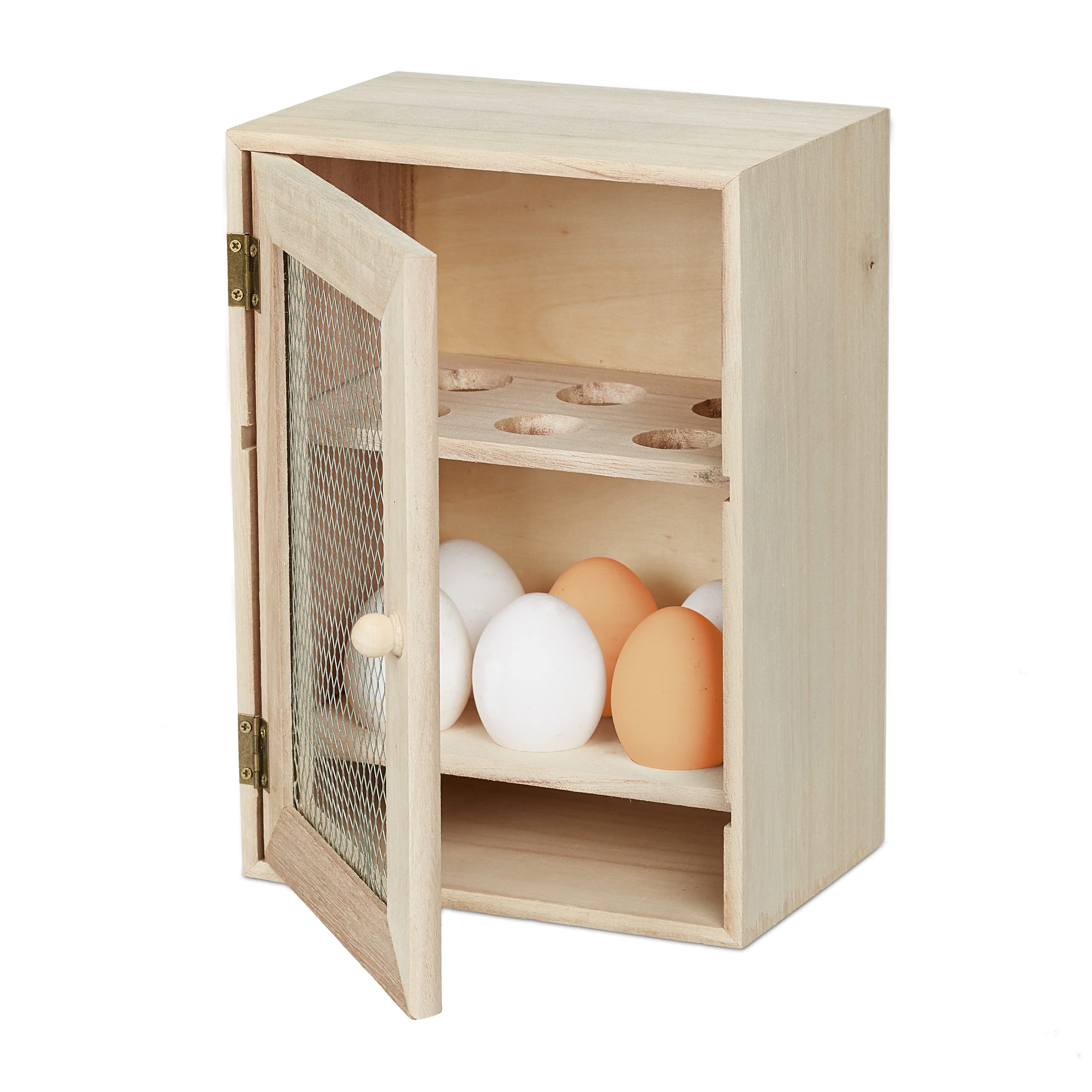 Relaxdays Wooden Egg Cabinet, 12 Pieces, Country House Style, Freestanding, Natural, H x W x D: 25 x 18 x 12 cm