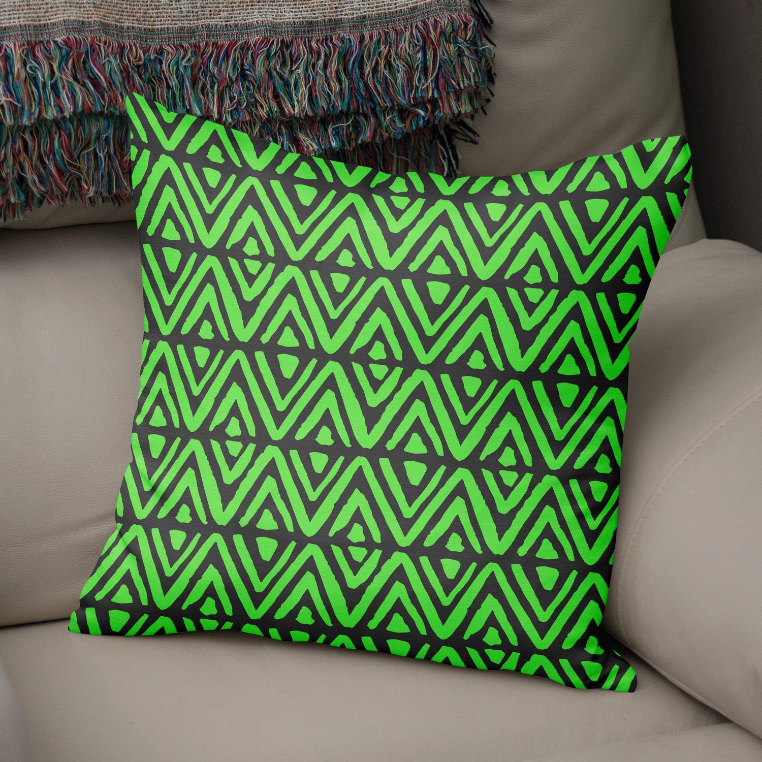 Bonamaison Decorative Cushion Cover Neon Green & Fume, Throw Pillow Covers, Home Decorative Pillowcases for Livingroom, Sofa, Bedroom, Size: 50x50 Cm - Designed and Manufactured in Turkey