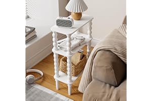 Veegle Side Table, Small End Table with Storage Shelf, 3-Tier Small Coffee Tables for Living Room Bedroom Narrow Spaces(White