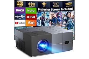 Projector with WiFi6 and Bluetooth5.3 - [High Brightness/Electric Focus]Outdoor Movie Projector and Screen,YOWHICK Portable Smart Home Projector 1080P 4K Supported for Movie Night/Home Theater/Bedroom