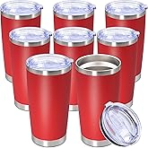 AUWBON 20oz Tumbler Bulk Stainless Steel Tumbler Cup with Lid Vacuum Insulated Double Wall Travel Mug, Durable Powder Coated Travel Coffee Tumbler Mug for Hot & Cold Drinks, Red,8 Pack