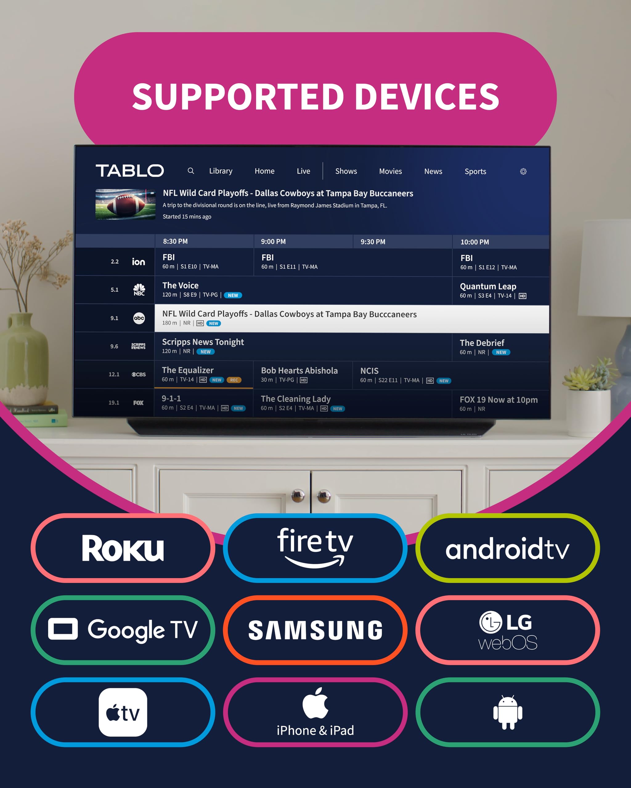 Tablo TV 4th Gen 4-Tuner Over-The-Air (OTA) DVR - Watch, Pause & Record Live TV, News, Sports & Movies Throughout Your Home Over Wi-Fi - Pairs w/Any TV Antenna - 50+ Hrs Recording - No Subscriptions