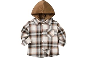 YOUNGER STAR Toddler Kids Boys Girls Flannel Hooded Plaid Shirt Button Baby Red Clothes