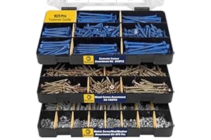 Bonost Hardware Concrete Assortment Kit 1625 Pcs- Concrete Screw Set with Assorted Nuts, Bolts, and Wood Screw (3 Trays)