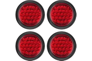 PARTSWCGG 4Pcs 4 Inch Round LED Trailer Tail Lights Red 24 LED Waterproof, 4 Inch Round Led Stop Turn Brake Tail Lights Flush Mount for Trucks RV Include Lights Grommets 3-Prong Wire Pigtails 12V Sealed