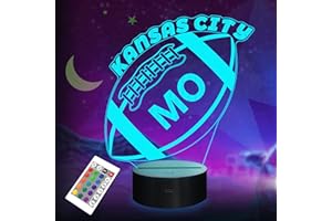 LIGHTZZ 3D Football Kansas City Night Light, Football Gifts for Boys 16 Changing Color Remote Control Kids Room Lighting Ball Decor (Kansas City Multicoloured)