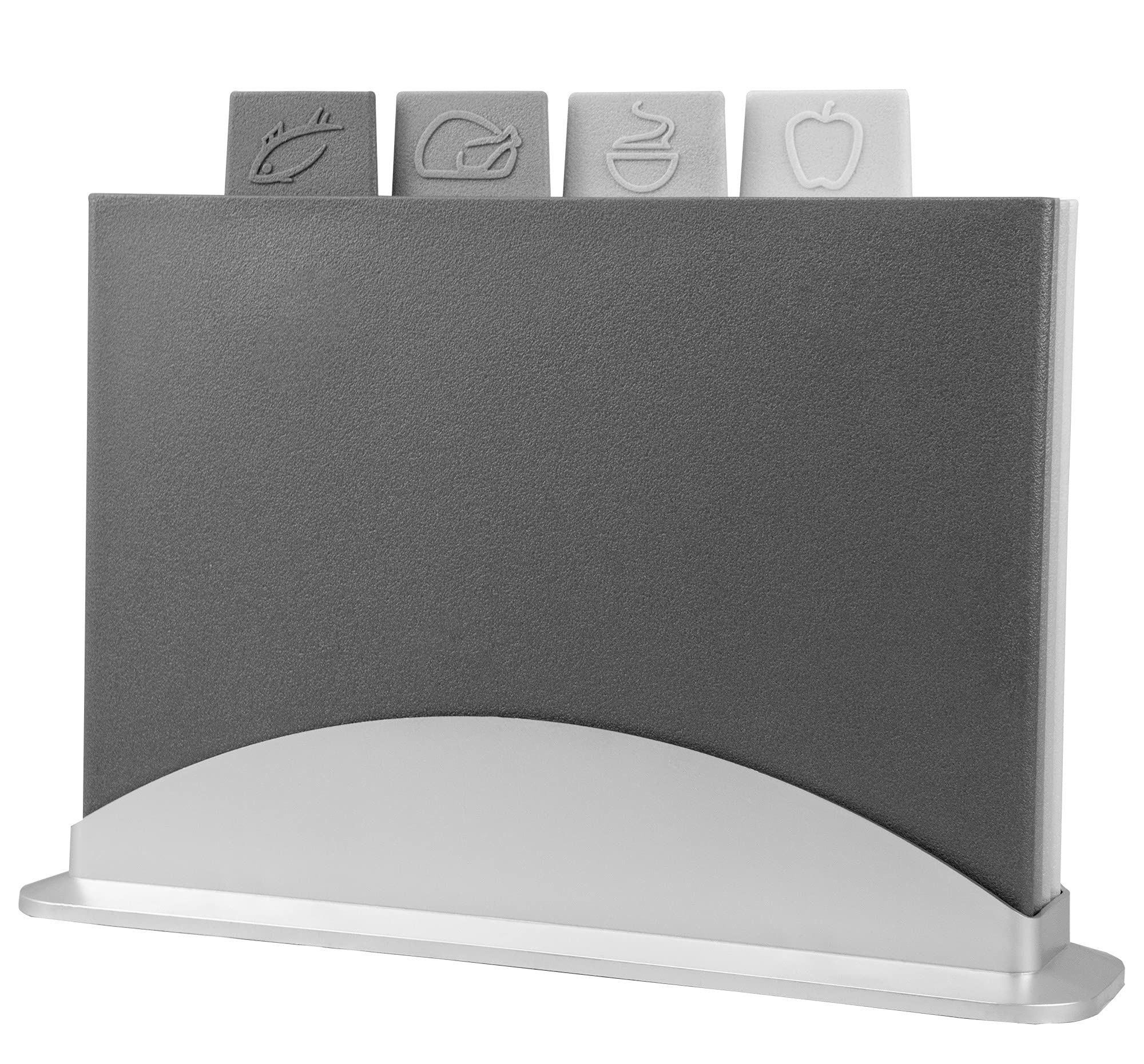 Index Chopping Board Set - Extra Thick Colour Coded Plastic Cutting Boards with Storage Stand - Set of 4 with Holder